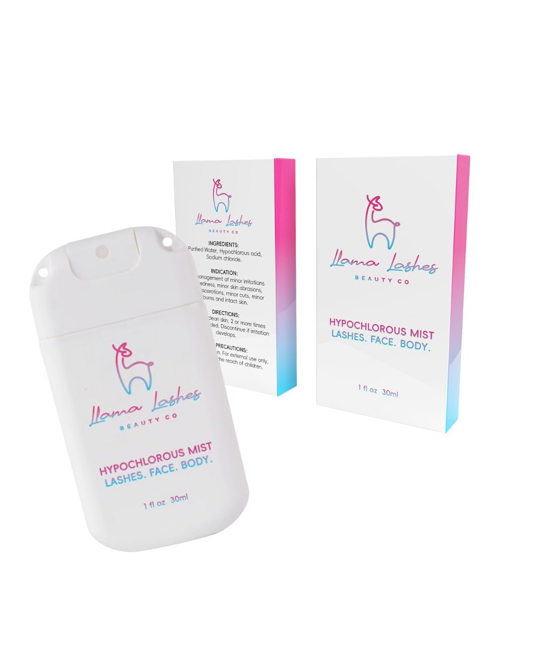 Llama Lashes Hypochlorous Mist – Lash, Face & Body Spray | Gentle Skin Cleanser & Refreshing Mist | Fragrance-Free, pH Balanced, Travel Size (1 fl oz)
