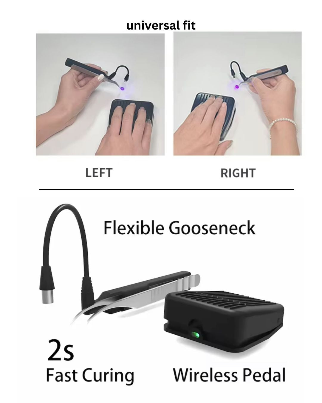 Professional UV Lash Extension Tweezer System with Wireless Foot Pedal – 2 Second Fast Curing LED Light, Flexible Gooseneck, Rechargeable UV Glue Curing Lamp for Eyelash Extensions (Pro Use Only)