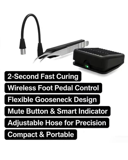 Professional UV Lash Extension Tweezer System with Wireless Foot Pedal – 2 Second Fast Curing LED Light, Flexible Gooseneck, Rechargeable UV Glue Curing Lamp for Eyelash Extensions (Pro Use Only)