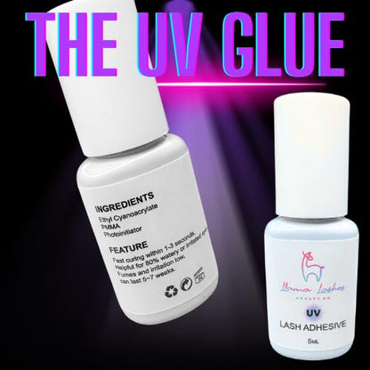 UV Lash Glue by Llama Lashes – 1 Second Dry Time, Low Fume, LED UV Light Cure, 8–10 Week Retention, Waterproof, Sensitive Formula, Pro Lash Extension Adhesive – 5ml