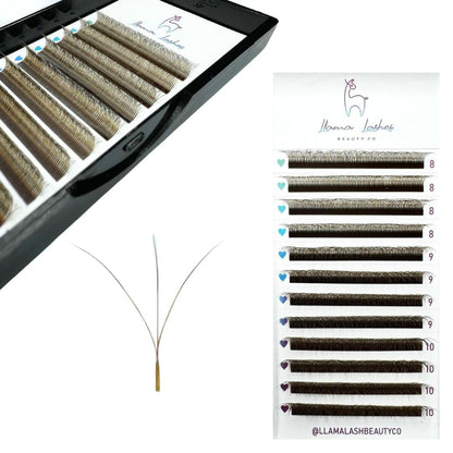 LLama Lashes Flofans – Pre-Made Volume Lash Fans | Easy Fan, Auto-Fanning, W Lash Style | 3D, 6D, 10D, XL10D | Mixed Length Lash Extensions in Black & Brown