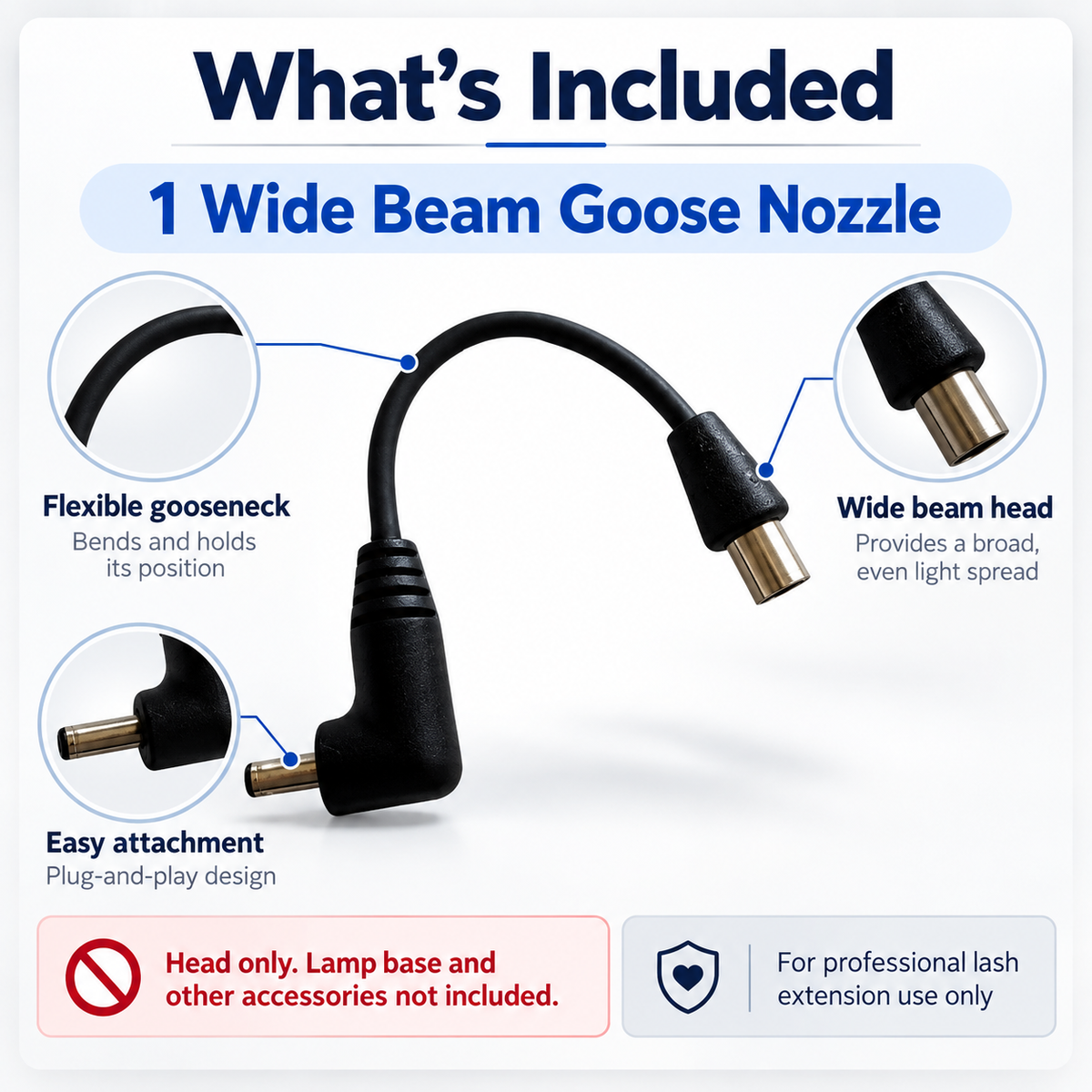 Wide Beam Gooseneck Head for Llama Lashes UV Lamp