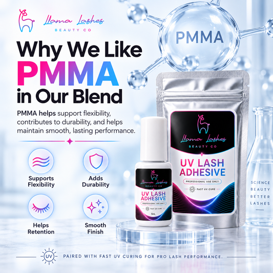 UV Lash Glue by Llama Lashes – 1 Second Dry Time, Low Fume, LED UV Light Cure, 8–10 Week Retention, Waterproof, Sensitive Formula, Pro Lash Extension Adhesive – 5ml